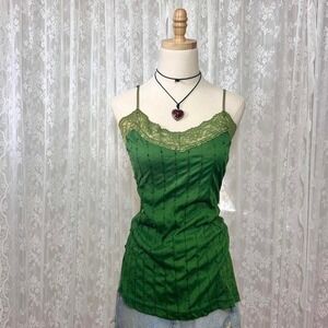 Vtg Y2K Self Esteem Green Lace Cami Top Sequins Fairy Size XL